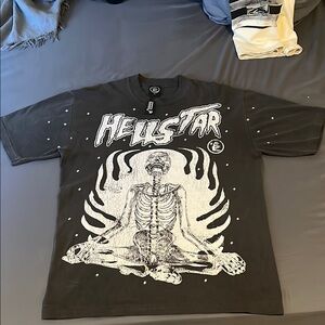 Gray Graphic Tee with Skeleton Design